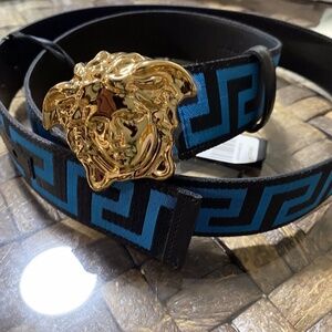 Versace Mens La Medusa La Greca Black /Blue Web Belt Size 115cm/46 NWT